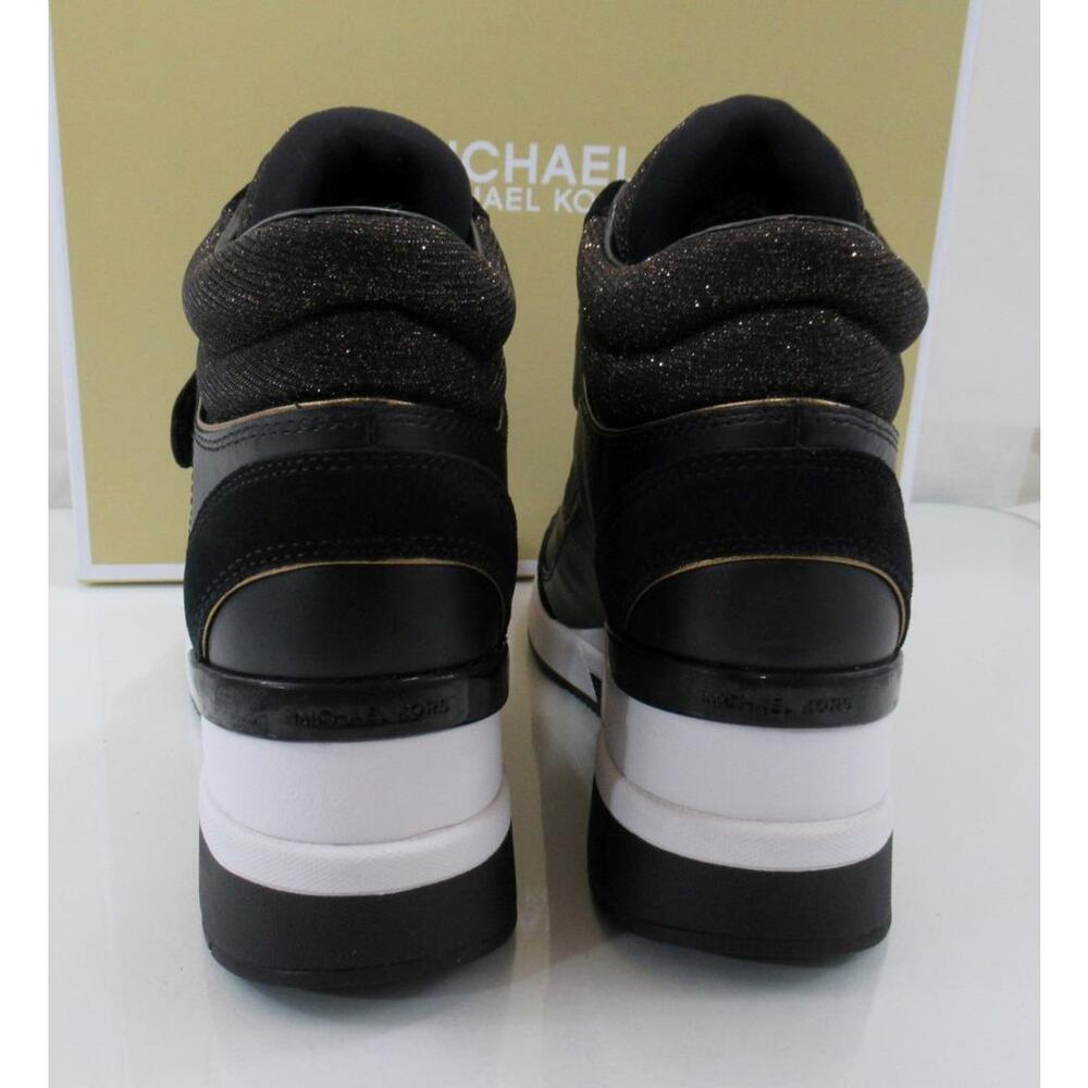 Michael Kors Gentry High Top Wedge Trainer Sneakers MK Logo Black Bronze Size 9 - Picture 5 of 7